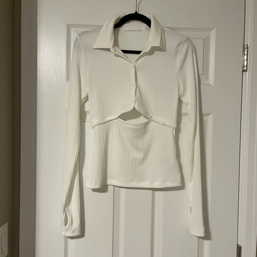 Helmut lang ribbed white cut out top (new w/ tags)